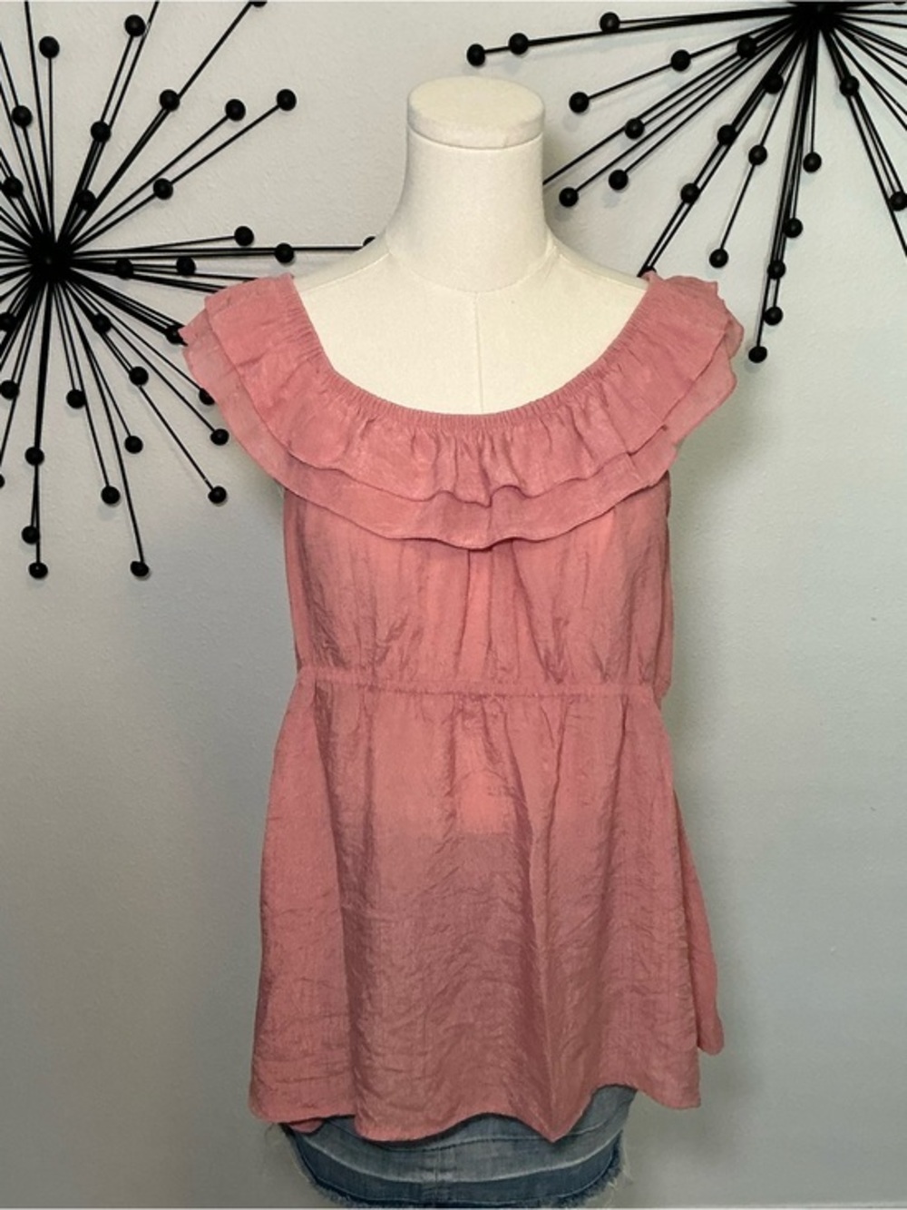 Paper Tee Pink Ruffle Sleeveless Boho Tunic Top Cottagecore Large